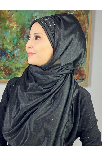 Sultan Model Silvery Chiffon Gathered Shawl ARA17SHAL38-09 Black 17ŞAL38-09