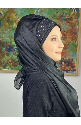 Sultan Model Silvery Chiffon Gathered Shawl ARA17SHAL38-09 Black 17ŞAL38-09