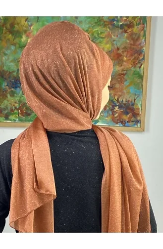 Topkapı Simli Çapraz Drapeli Hazır Şal ARA17ŞAL64-01 Bakır Rengi