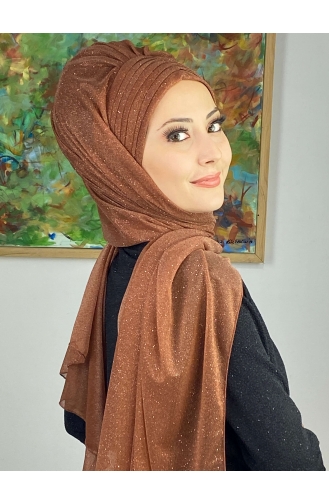 Topkapı Silvery Cross Draped Ready Shawl ARA17SHAL64-01 Copper Color 17ŞAL64-01