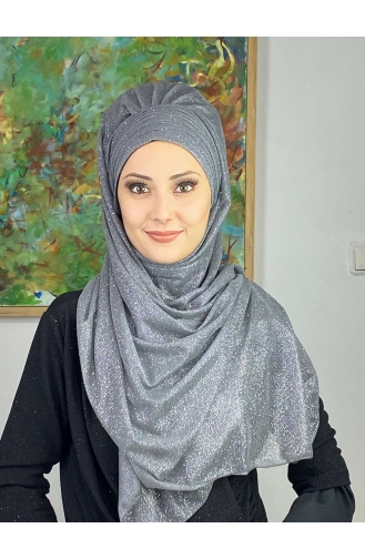 Topkapı Silvery Cross Draped Ready Made Shawl ARA17SHAL64-03 Gray 17ŞAL64-03