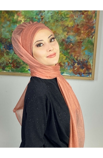 Topkapı Silvery Cross Draped Ready Made Shawl ARA17SHAL64-05 Salmon 17ŞAL64-05