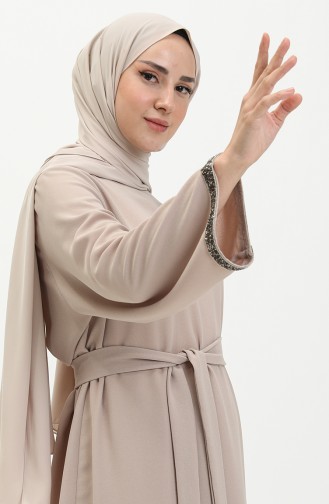 Taşlı Abiye Elbise 0008-04 Bej
