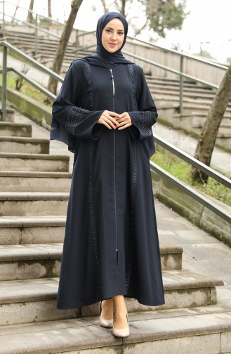 Abaya Zippée Grande Taille 35993-01 Bleu Marine 35993-01
