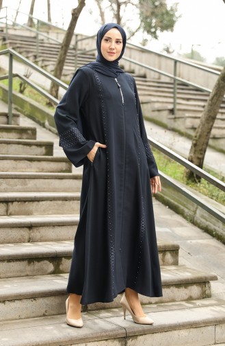 Abaya Zippée Grande Taille 35993-01 Bleu Marine 35993-01