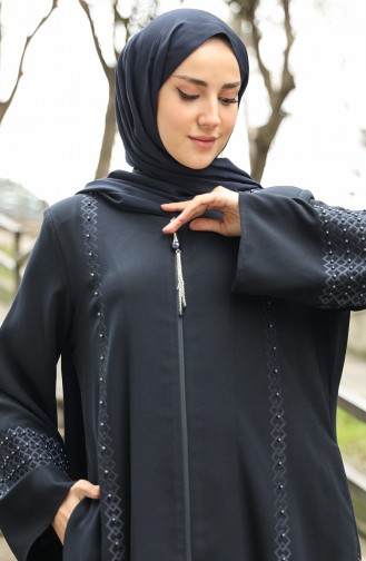 Abaya Zippée Grande Taille 35993-01 Bleu Marine 35993-01