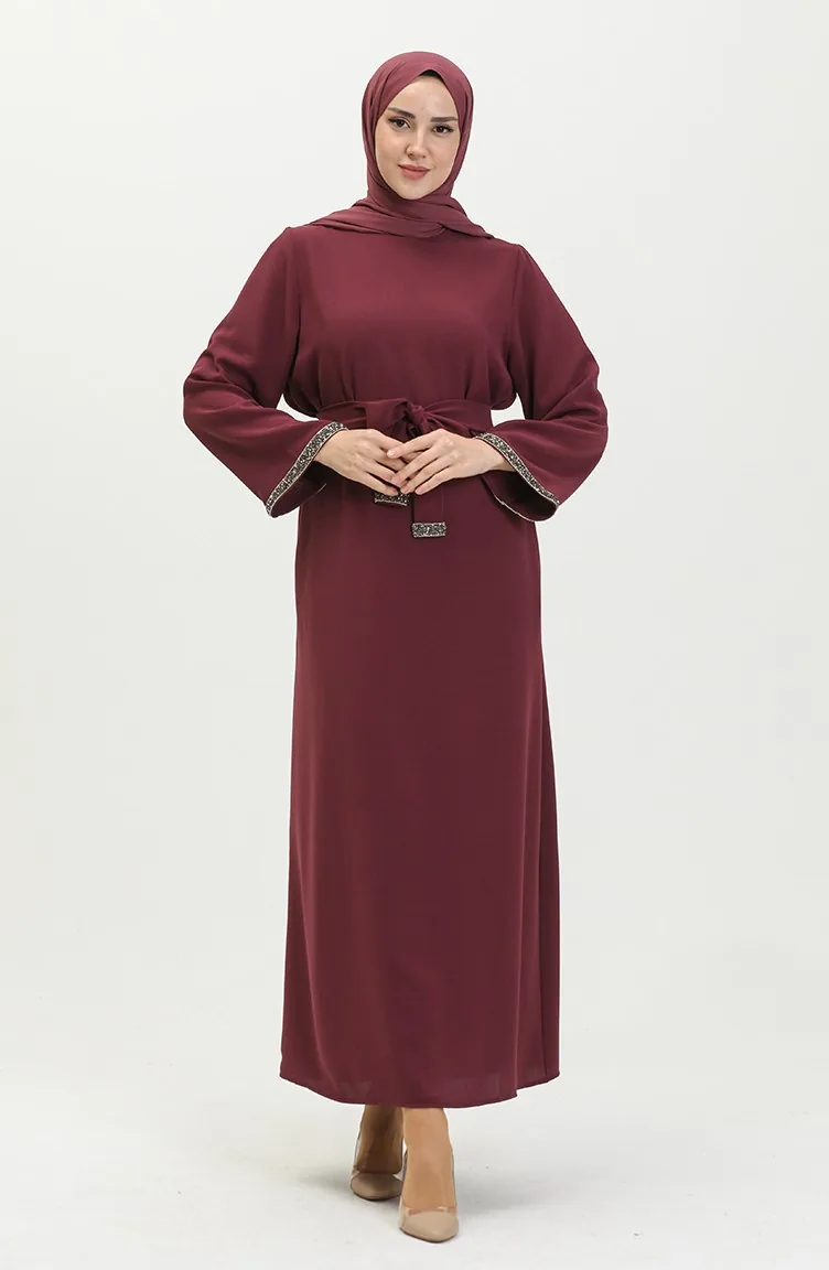 Abendkleid mit Steindetails 0008-05 Rotviolett 0008-05