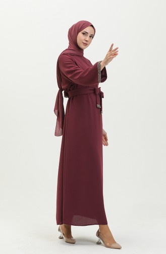 Abendkleid mit Steindetails 0008-05 Rotviolett 0008-05