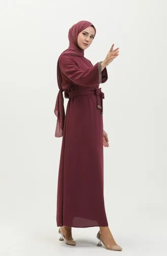 Abendkleid mit Steindetails 0008-05 Rotviolett 0008-05