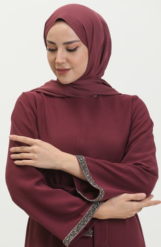 Abendkleid mit Steindetails 0008-05 Rotviolett 0008-05
