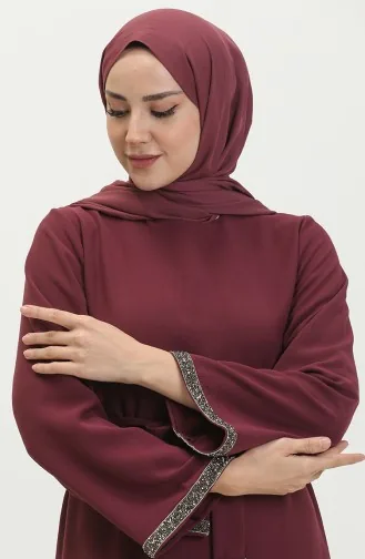 Abendkleid mit Steindetails 0008-05 Rotviolett 0008-05