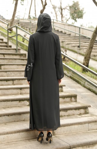 Abaya Pailletée à Capuche 36009-01 Noir 36009-01