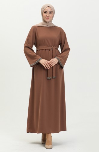 Taşlı Abiye Elbise 0008-06 Taba