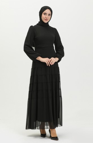 Robe de Soirée Plissée 5712-01 Noir 5712-01