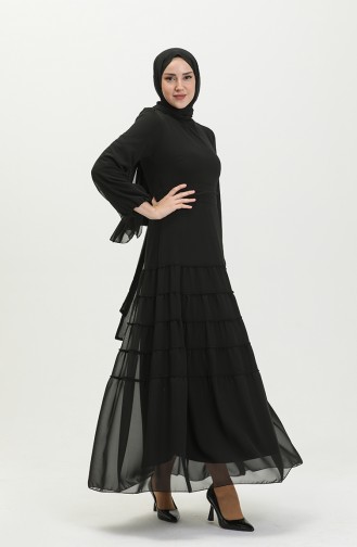 Gefälteltes Abendkleid 5712-01 Schwarz 5712-01