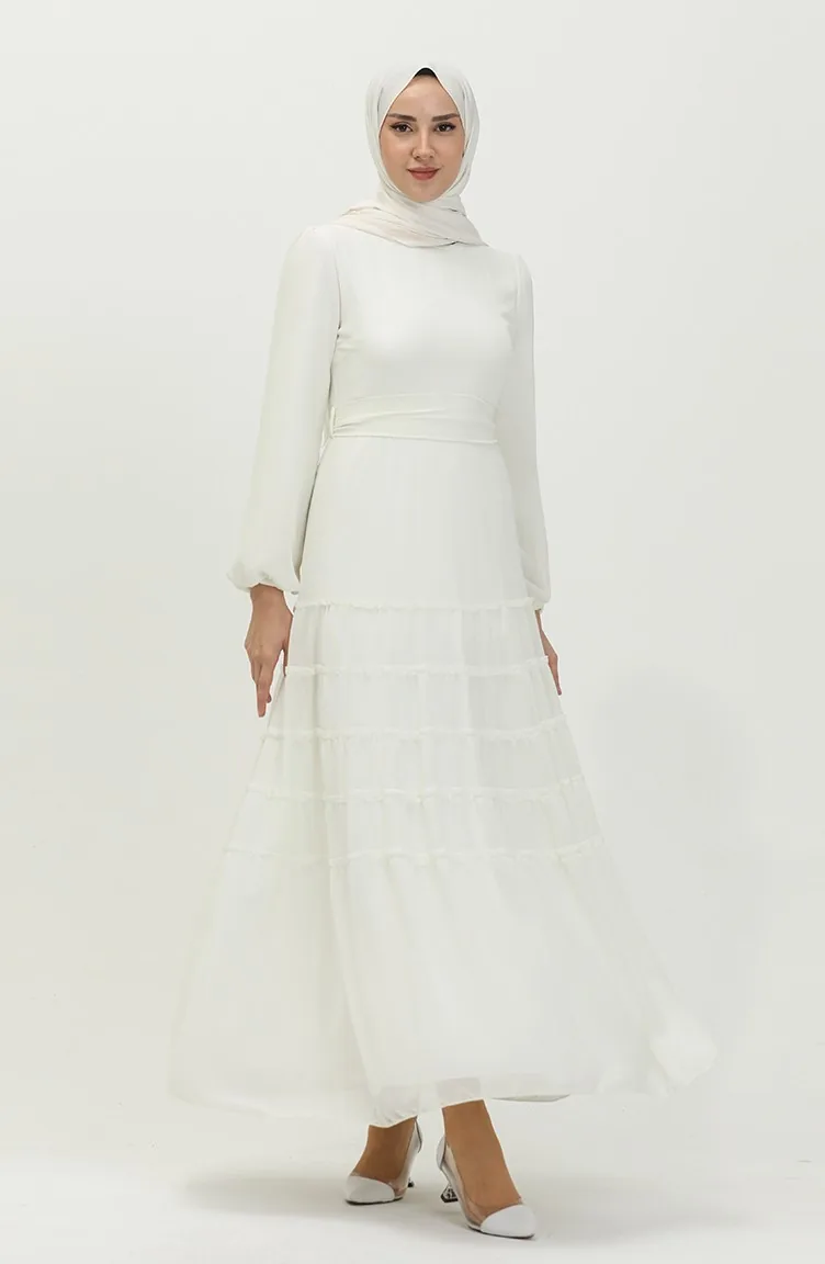 Gefälteltes Abendkleid 5712-10 Weiß 5712-10