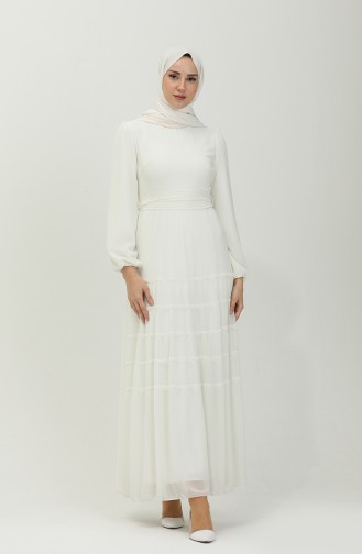 فستان سهرة مطوي 5712-10 أبيض 5712-10