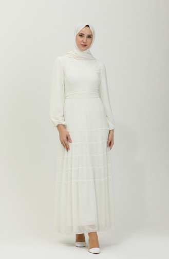 Robe de Soirée Plissée 5712-10 Blanc 5712-10