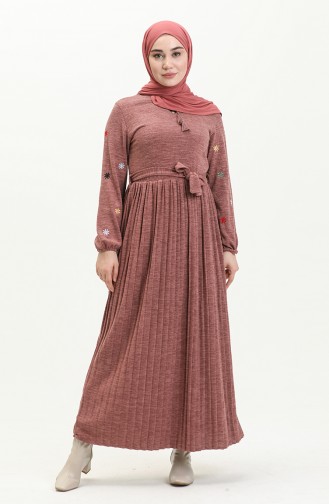 Robe Plissée Brodée 0800-07 Rose Pâle 0800-07