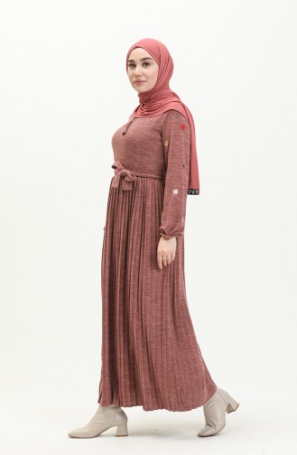 Robe Plissée Brodée 0800-07 Rose Pâle 0800-07