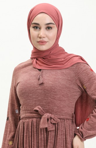 Robe Plissée Brodée 0800-07 Rose Pâle 0800-07
