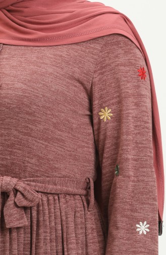 Robe Plissée Brodée 0800-07 Rose Pâle 0800-07