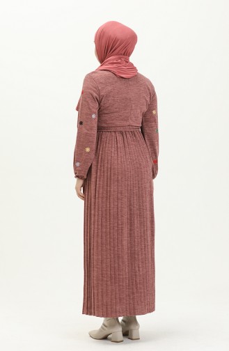 Robe Plissée Brodée 0800-07 Rose Pâle 0800-07