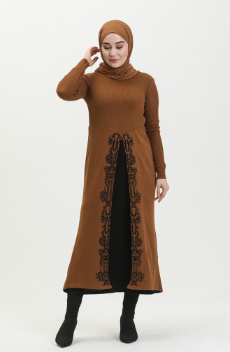 Patterned Knitwear Dress 0522-09 Tan 0522-09