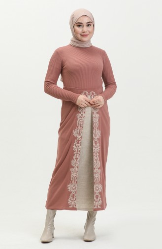 Trikot gemustertes Kleid 0522-12 Dunkelrosa 0522-12