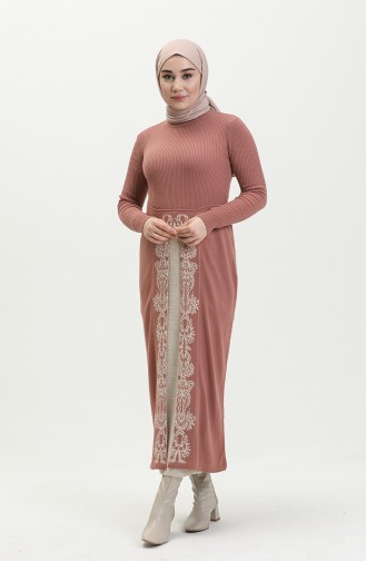 Trikot gemustertes Kleid 0522-12 Dunkelrosa 0522-12