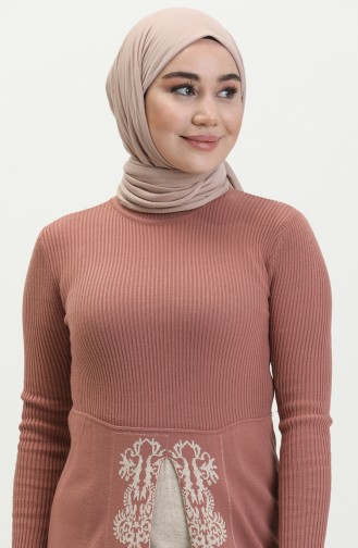 Trikot gemustertes Kleid 0522-12 Dunkelrosa 0522-12