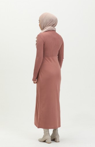 Trikot gemustertes Kleid 0522-12 Dunkelrosa 0522-12