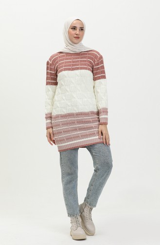 Knitwear Color Block Tunic 80066b-03 Dusty Rose Powder 80066B-03