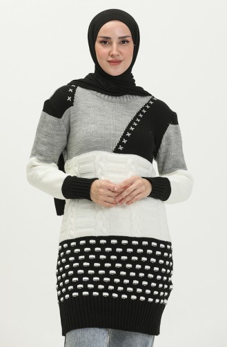 Knitwear Color Block Tunic 80066d-02 Gray Black 80066D-02