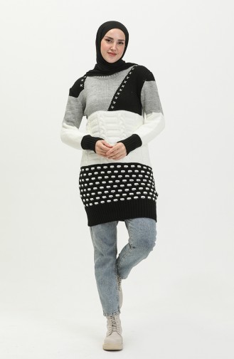 Knitwear Color Block Tunic 80066d-02 Gray Black 80066D-02