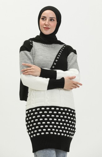 Knitwear Color Block Tunic 80066d-02 Gray Black 80066D-02