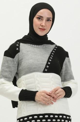 Knitwear Color Block Tunic 80066d-02 Gray Black 80066D-02