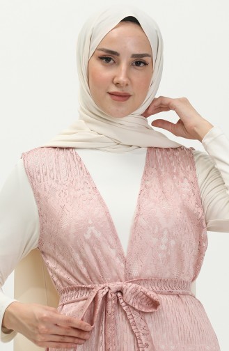 Dantelli Kuşaklı Yelek 15057-04 Pudra