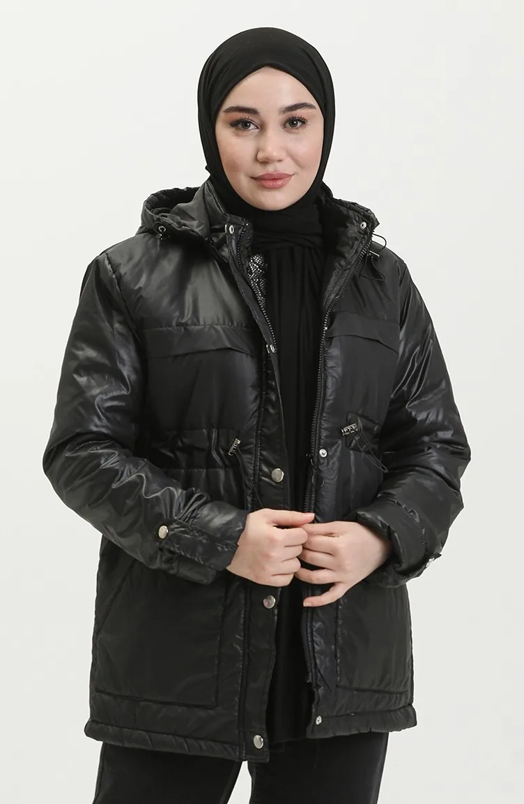 Puffercoat mit Kapuze 9015-05 Schwarz 9015-05