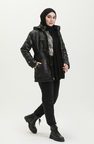 Manteau Matelassé à Capuche 9015-05 Noir 9015-05