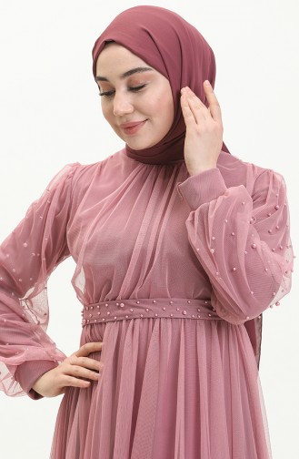 İncili Abiye Elbise 5514-19 Gül Kurusu