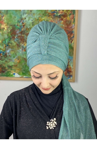 Hürrem Bonnet Écharpe Pailleté Single Unit 57ARA181222-12 Vert Eau 57ARA181222-12