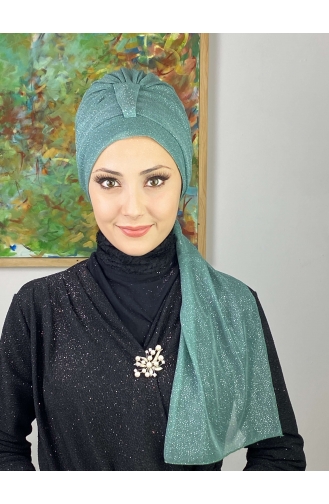 Hürrem Single Unit Glittered Scarf Bonnet 57ARA181222-12 Water Green 57ARA181222-12