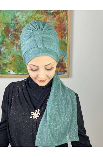 Hürrem Single Unit Glittered Scarf Bonnet 57ARA181222-12 Water Green 57ARA181222-12