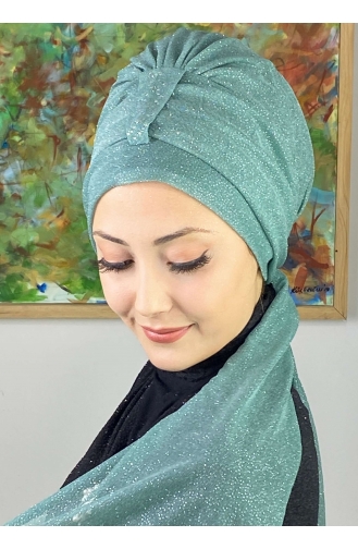 Hürrem Bonnet Écharpe Pailleté Single Unit 57ARA181222-12 Vert Eau 57ARA181222-12