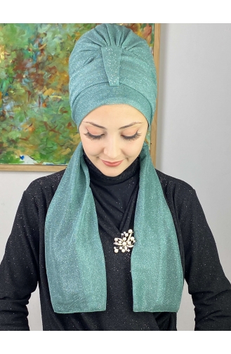 Hürrem Single Unit Glittered Scarf Bonnet 57ARA181222-12 Water Green 57ARA181222-12