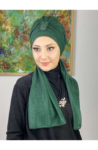 Hürrem Single Unit Glittered Scarf Bonnet 57ARA181222-13 Emerald Green 57ARA181222-13