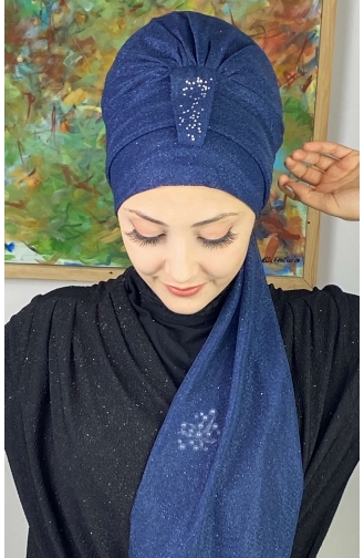 Hürrem Single Unit Glittered Scarf Bonnet 57ARA181222-02 Navy Blue 57ARA181222-02