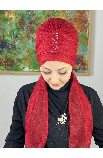 Hürrem Single Unit Glittered Scarf Bonnet 57ARA181222-03 Red 57ARA181222-03