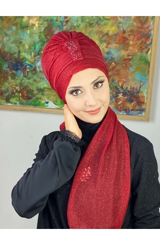 Hürrem Bonnet Écharpe Pailleté Single Unit 57ARA181222-03 Rouge 57ARA181222-03